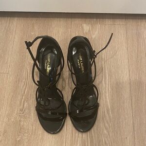 Yves Saint Laurent Glossy Black Strappy Heels